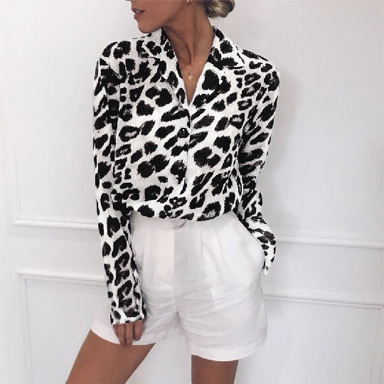 Olivia Klassische Langärmlige Bluse mit Leopardenmuster