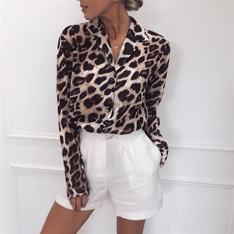 Olivia Klassische Langärmlige Bluse mit Leopardenmuster