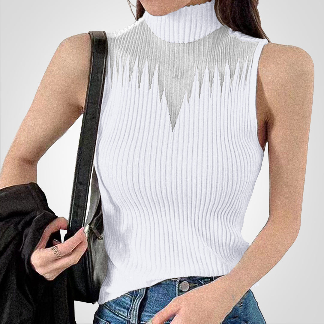 Isabella Durchsichtiges Strick-Halter-Crop-Top
