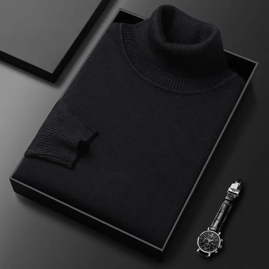 Einfarbiger Herrenpullover mit Polokragen