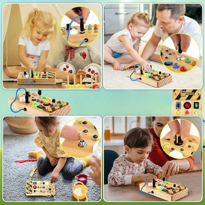 Montessori Druckplatte | Sensorisches Holzspielzeug mit LED-Lichtschalter, Steuerungskarte