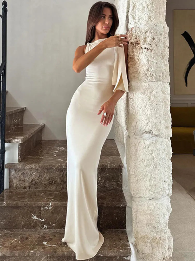 Holly - Diagonal Kragen Ärmelloses Sexy Maxikleid