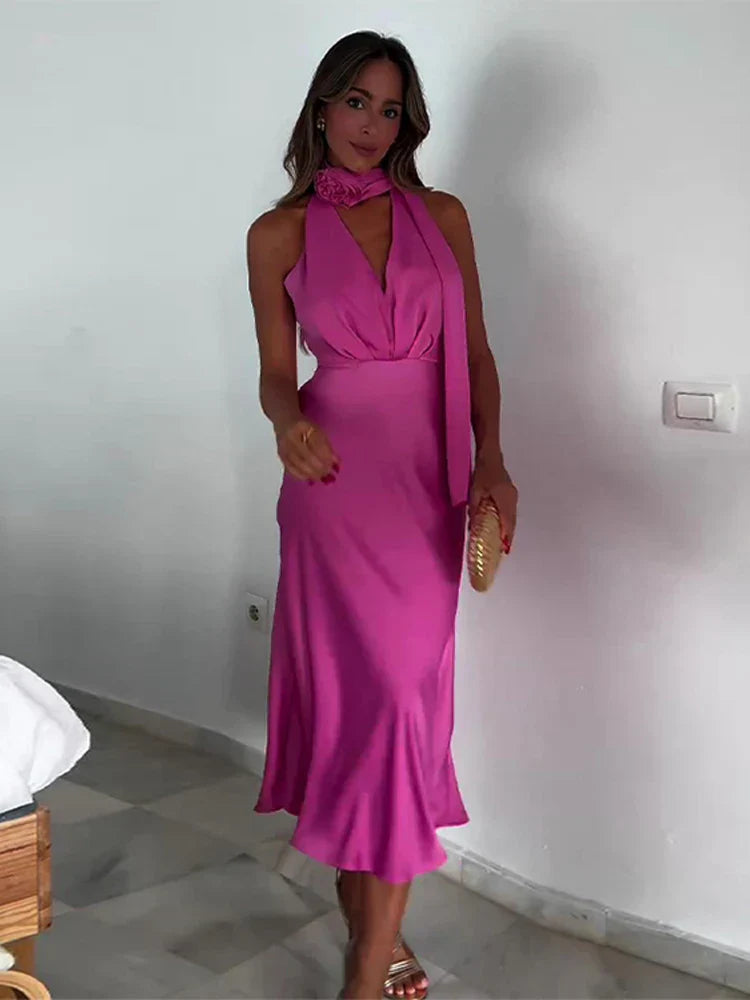 Mia - 3D Blumen Frauen Halterkleid