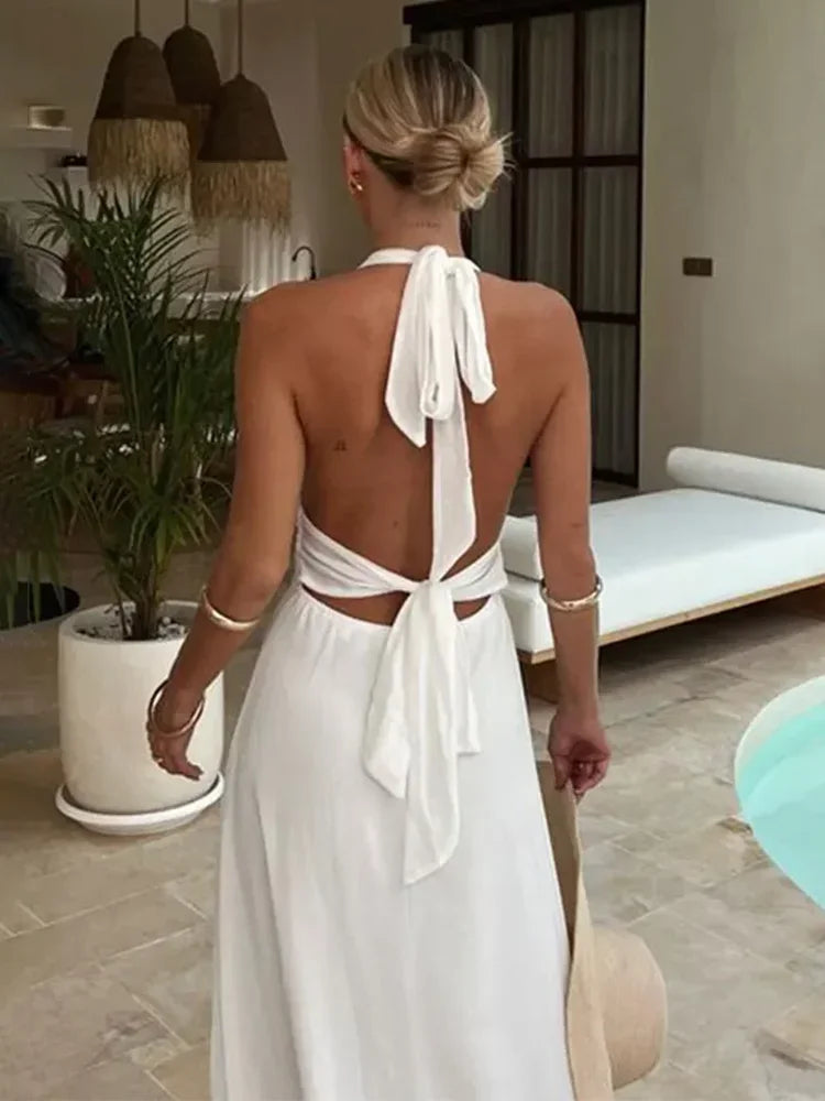 Haley - Schnürung Plunge Hohe Taille Schlitz Lang Kleid