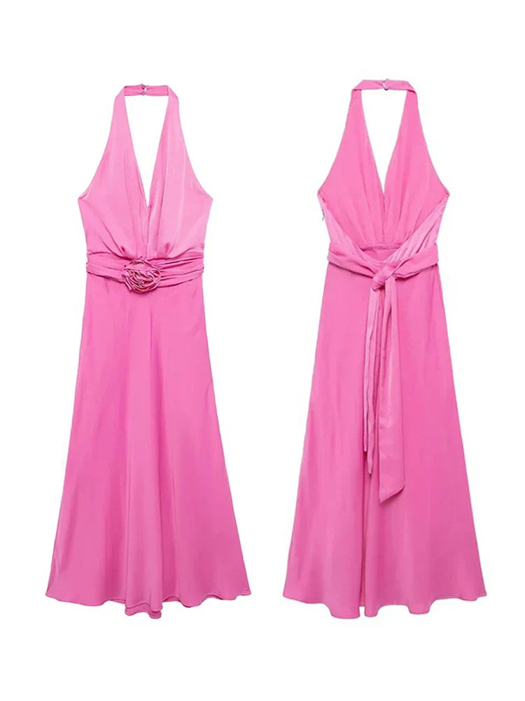 Mia - 3D Blumen Frauen Halterkleid