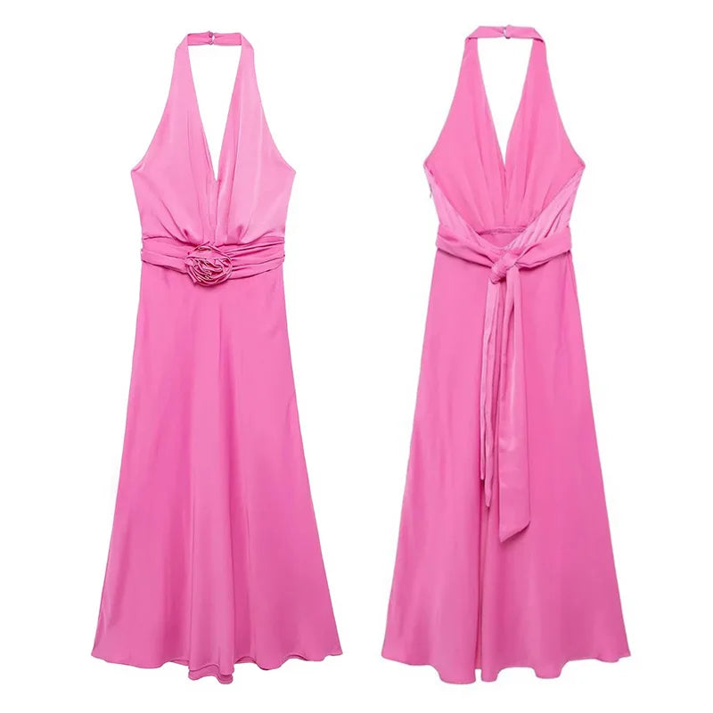Mia - 3D Blumen Frauen Halterkleid