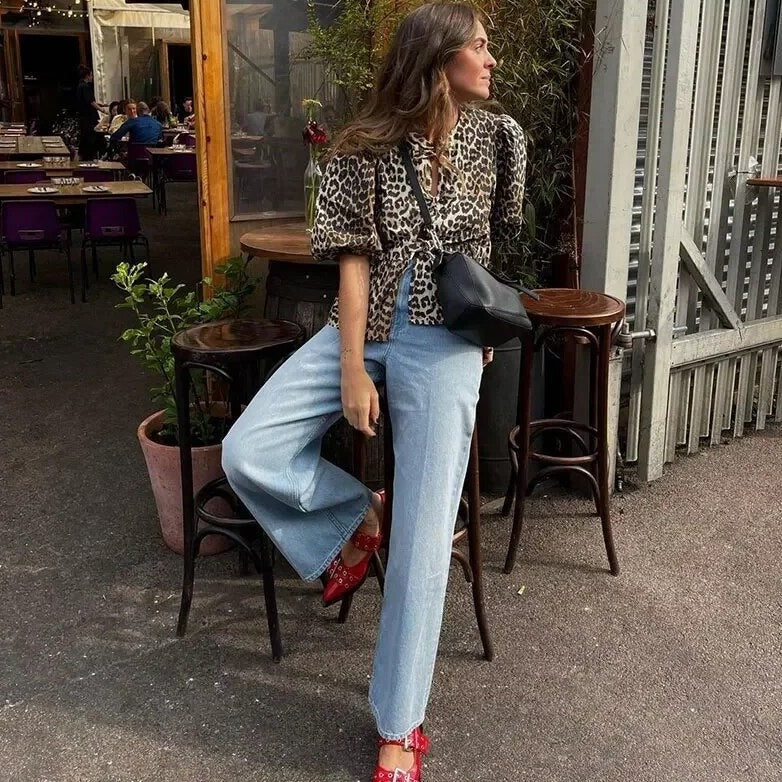 Bella Leopard-Top mit Schleife
