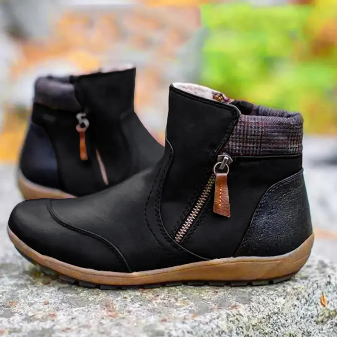 Robuste Damen-Winterstiefelette mit seitlichen Reißverschlüssen