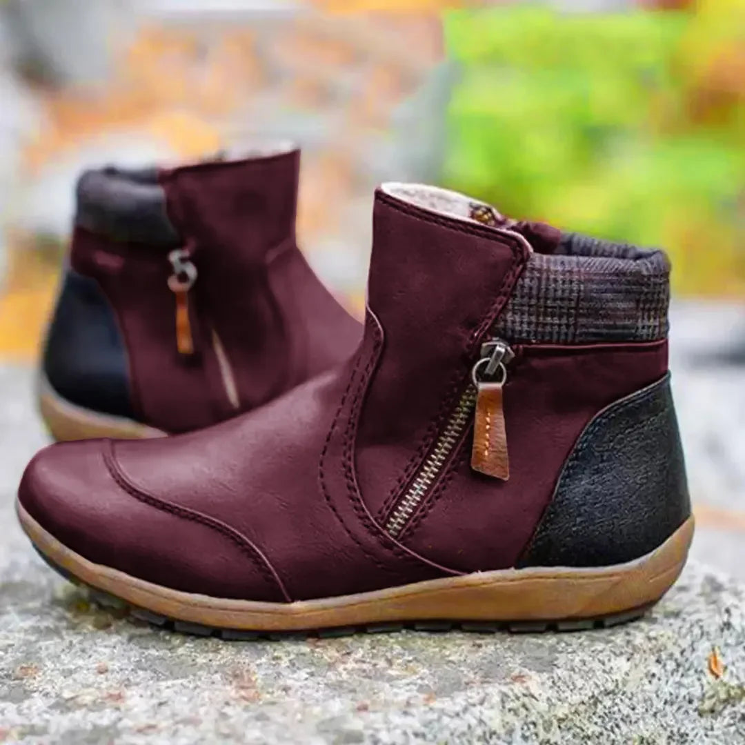 Robuste Damen-Winterstiefelette mit seitlichen Reißverschlüssen