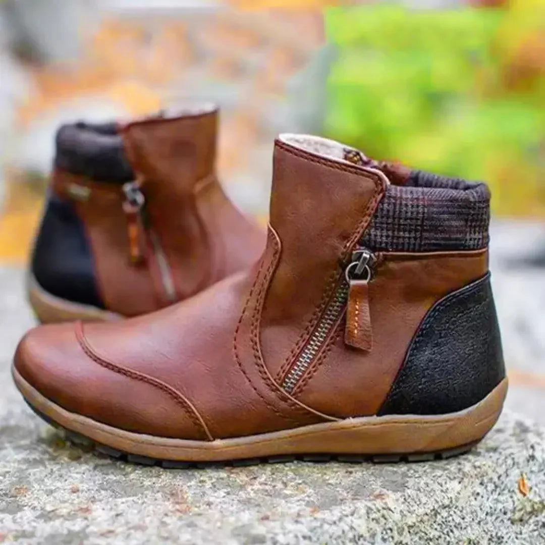 Robuste Damen-Winterstiefelette mit seitlichen Reißverschlüssen
