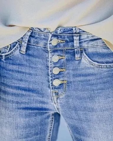 Isla | Knopf-High-Waist-Denim-Hosen für Frauen