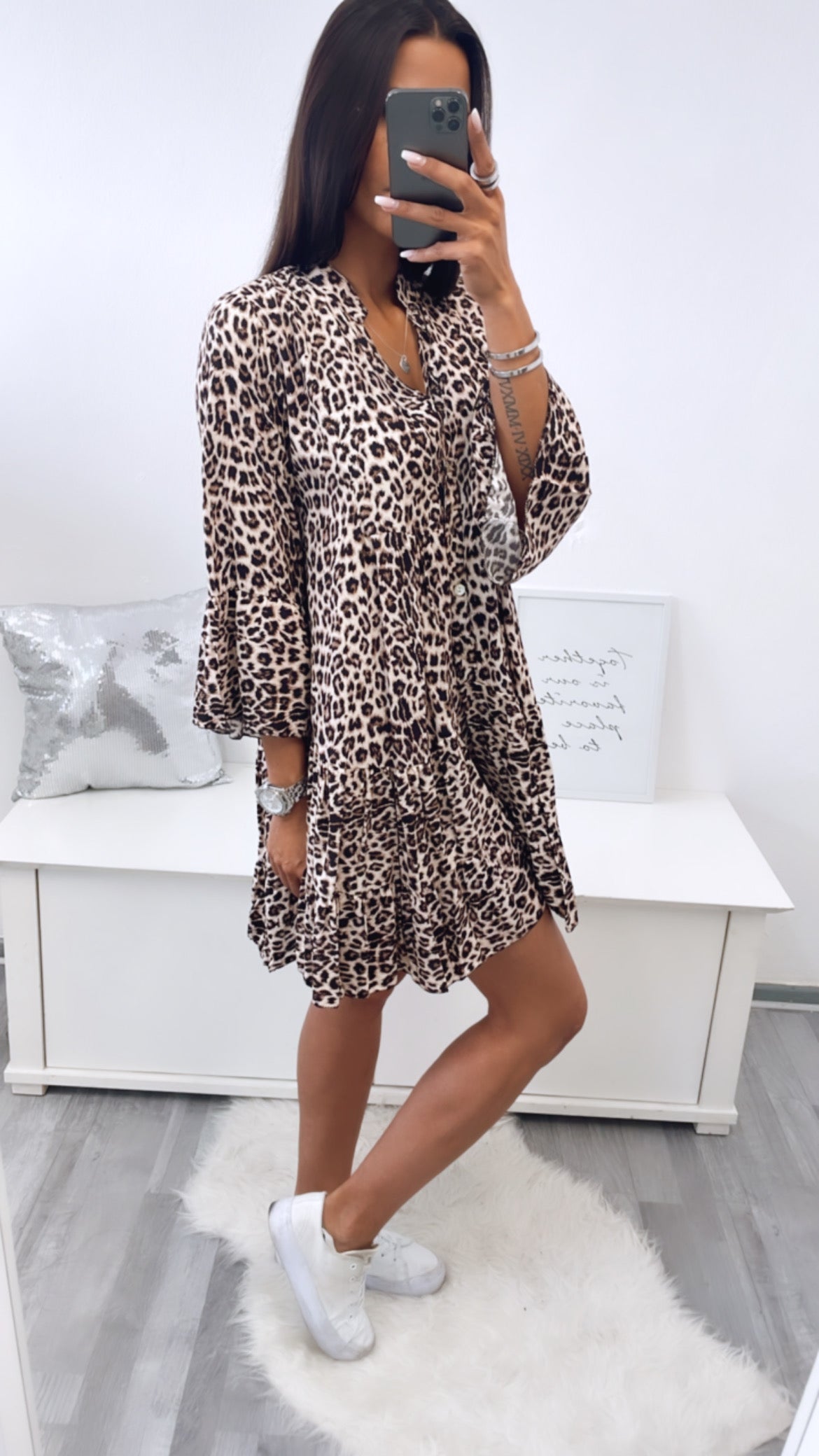 Mia Leopardenmuster Tunika Bluse