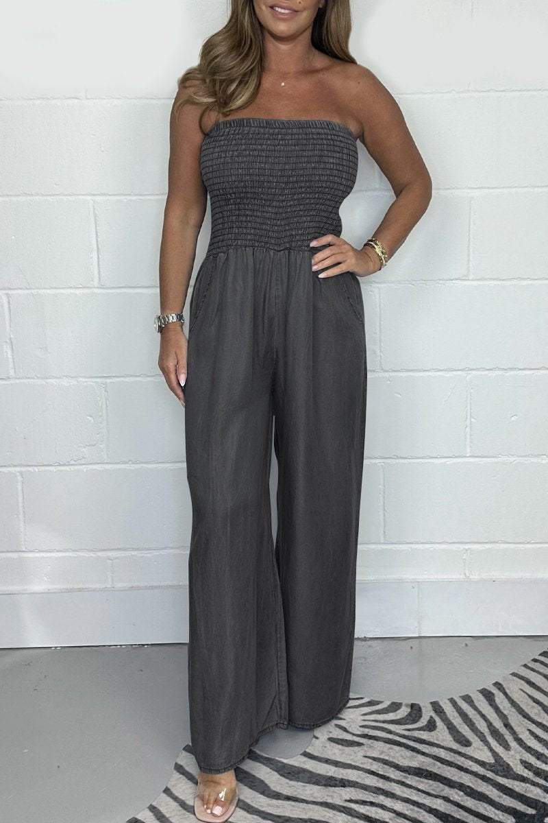 Amelia Entspannter Denim-Jumpsuit mit weitem Bein