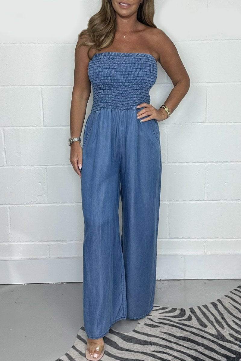 Amelia Entspannter Denim-Jumpsuit mit weitem Bein